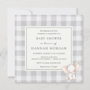 Elephant Plaid Bridal Shower Invitation