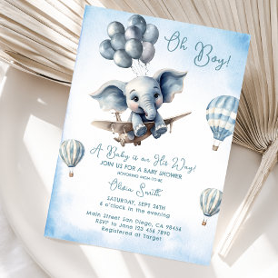 Elephant Plane Adventure Oh Boy Baby Shower  Invitation