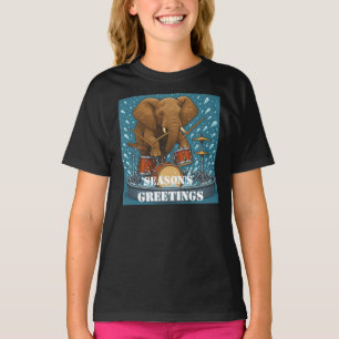  Elephant playing drums splashing water summer gir T-Shirt