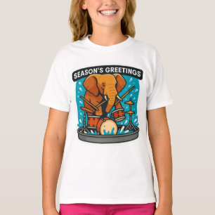 Elephant playing drums splashing water summer gir T-Shirt