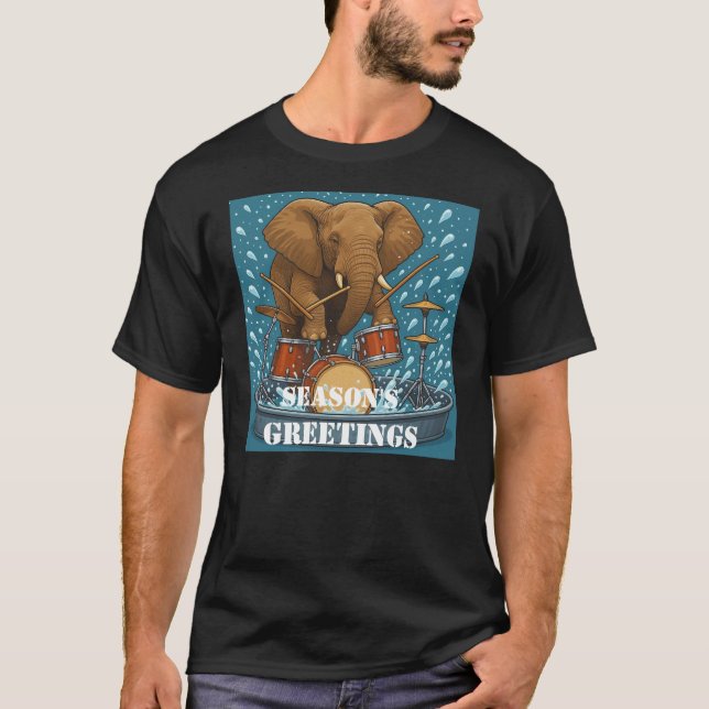  Elephant playing drums splashing water summer hol T-Shirt (Front)