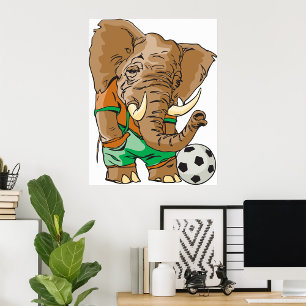Elephant Playing Football Poster