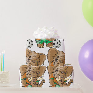 Elephant Playing Football Wrapping Paper
