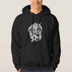 Elephant Playing Soccer Cute Comic Mascot Hoodie