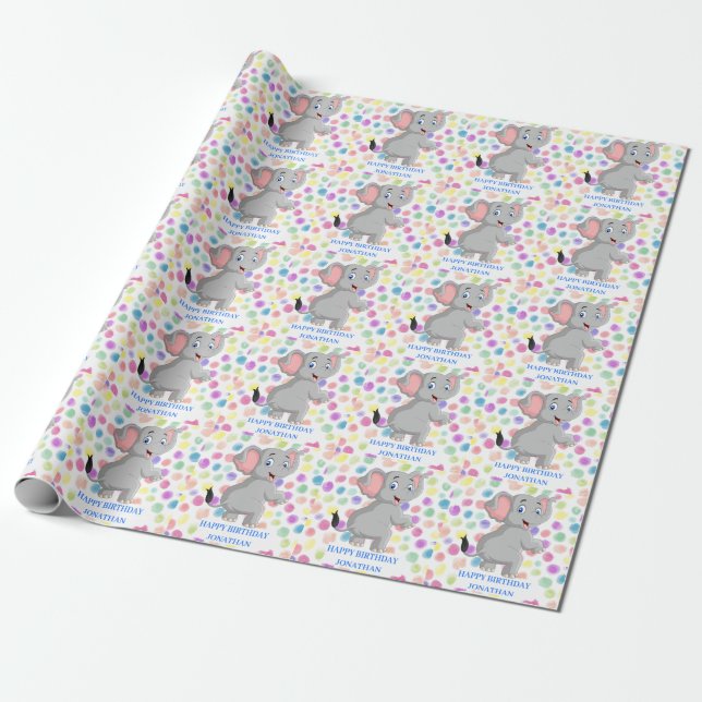 Elephant POKER DOTS BLUE Wrapping Paper (Unrolled)