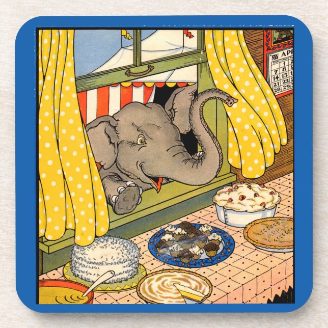 elephant poking his head through the window coaster (Front)