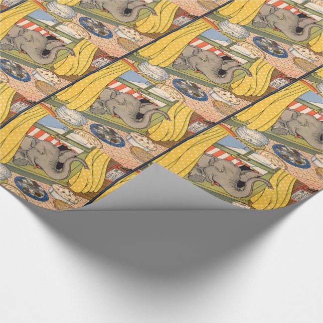 elephant poking his head through the window wrapping paper (Corner)