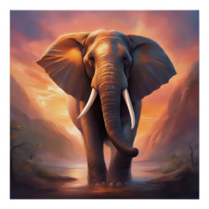 Elephant portrait digital poster