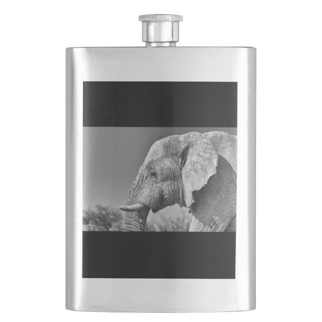 Elephant portrait hip flask (Front)