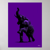 Elephant Poster – Black Silhouette on Purple