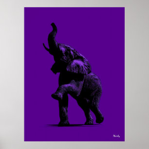 Elephant Poster – Black Silhouette on Purple