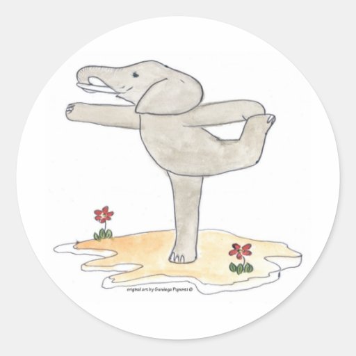 Image of Elephant Practicing Yoga Dancer's pose Classic Round Sticker