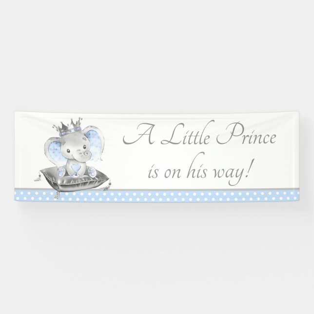 Elephant Prince Baby Shower Backdrop Banner (Horizontal)