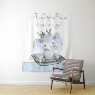 Elephant Prince Baby Shower Backdrop Banner Tapestry