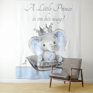 Elephant Prince Baby Shower Banner Backdrop Tapestry