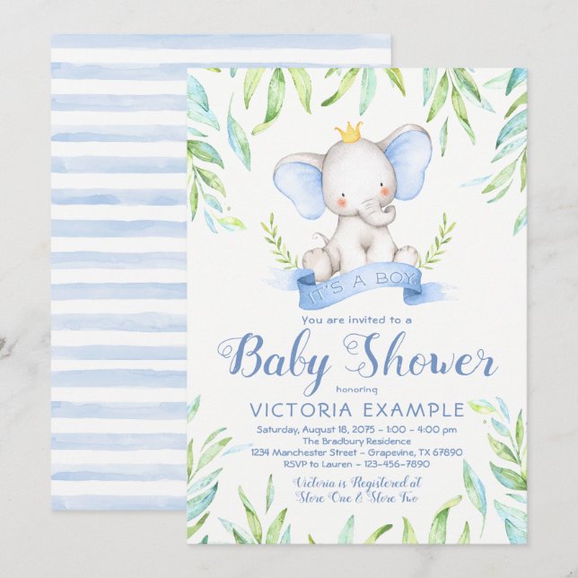 Elephant Prince Baby Shower Invitations (Front/Back)