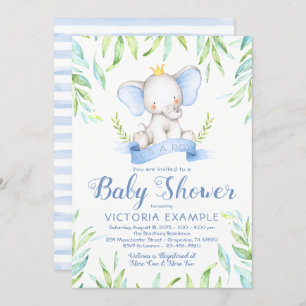 Elephant Prince Baby Shower Invitations
