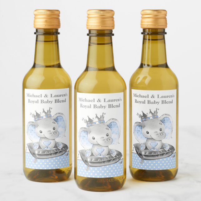 Elephant Prince Baby Shower Mini Wine Labels (Bottles)