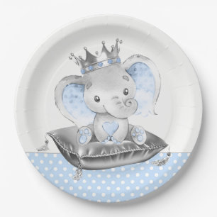 Elephant Prince Baby Shower Paper Plate