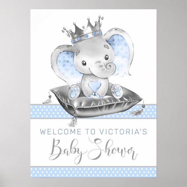Elephant Prince Baby Shower Welcome Sign (Front)