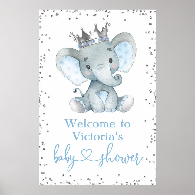 Elephant Prince Glitter Baby Shower Welcome Sign (Front)