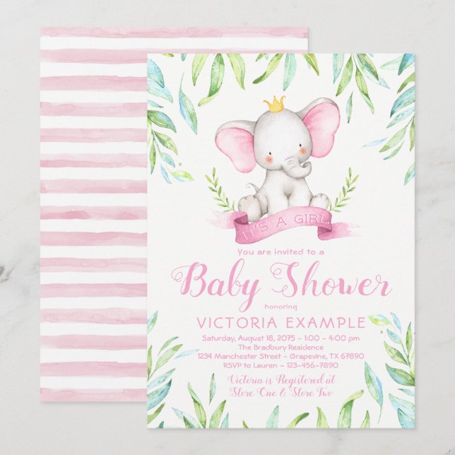 Elephant Princess Baby Shower Invitations (Front/Back)