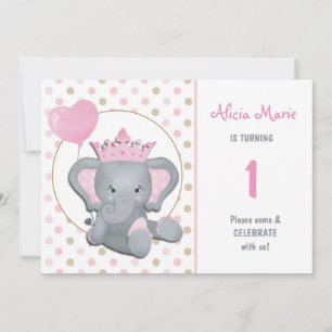 Elephant Princess Girl Birthday Party Invitation