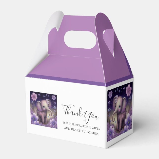 Elephant Purple flowers Birthday  Favour Box (Front Side)