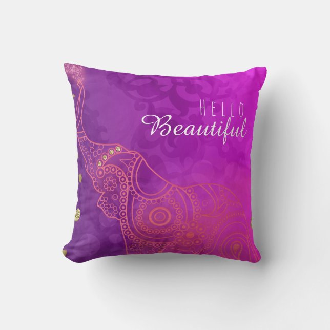 Elephant Purple Pink Orange & Gold Custom Chic Cushion (Front)