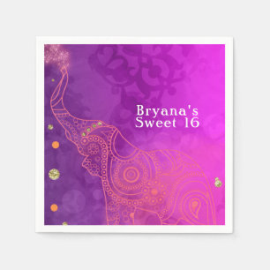 Elephant Purple Pink Orange & Gold Party Custom Napkin