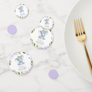 Elephant, Purple Watercolor Flowers, Baby Shower Confetti