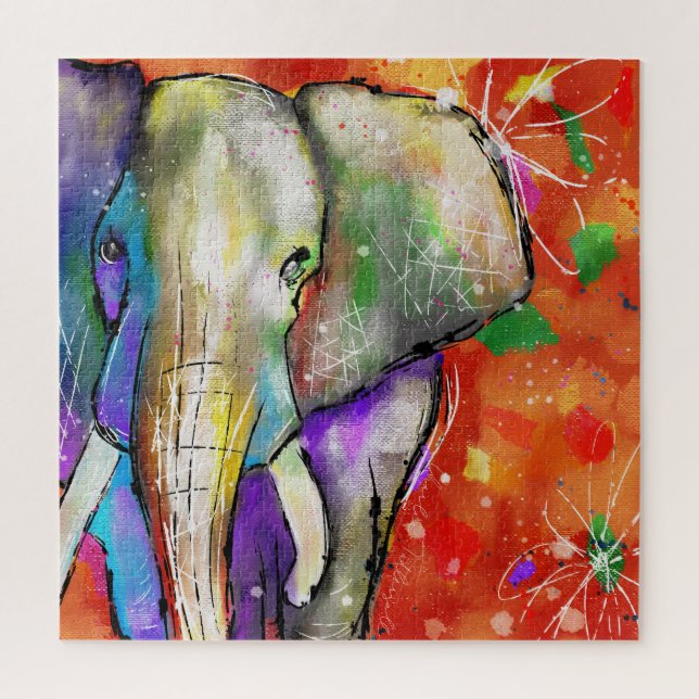 Elephant Puzzle - Abstract Doodle Ink Style (Vertical)