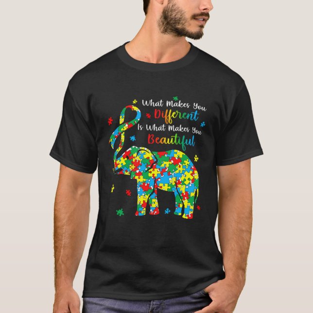 Elephant Puzzle What Makes You Different Autism Aw T-Shirt (Front)