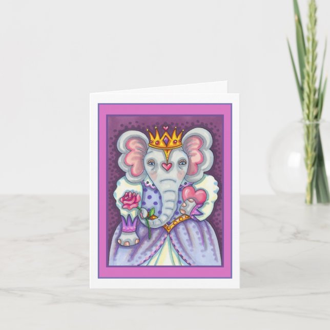 ELEPHANT QUEEN OF HEARTS AND ROSES ROYAL VALENTINE HOLIDAY CARD (Front)