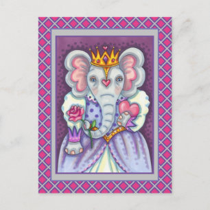 ELEPHANT QUEEN OF HEARTS AND ROSES ROYAL VALENTINE HOLIDAY POSTCARD