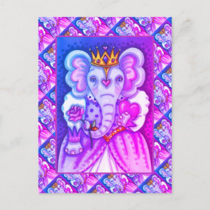 ELEPHANT QUEEN OF HEARTS AND ROSES ROYAL VALENTINE HOLIDAY POSTCARD