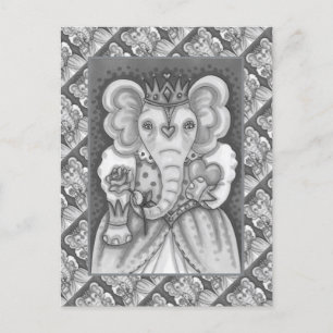 ELEPHANT QUEEN OF HEARTS AND ROSES ROYAL VALENTINE HOLIDAY POSTCARD