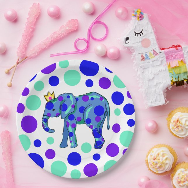 Elephant Queen with Polka Dots Paper Plates (Party)