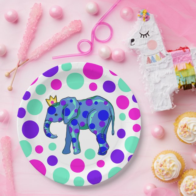 Elephant Queen with Polka Dots Paper Plates (Party)