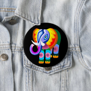 Elephant Rainbow Colours Patchwork 10 Cm Round Badge