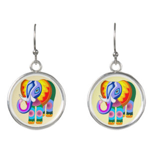 Elephant Rainbow Colours Patchwork Earrings