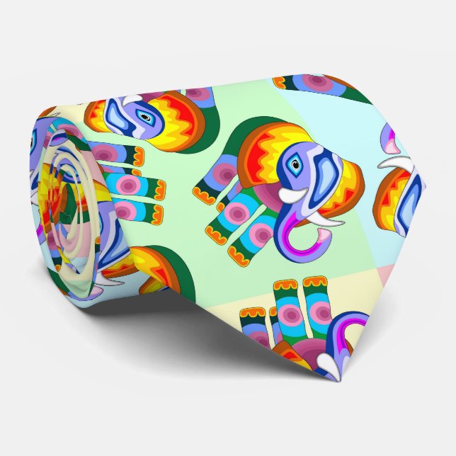 Elephant Rainbow Colours Patchwork Tie (Rolled)