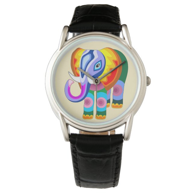 Elephant Rainbow Colours Patchwork Watch (Front)