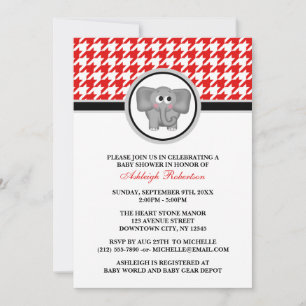 Elephant Red & White Houndstooth Baby Shower Invitation