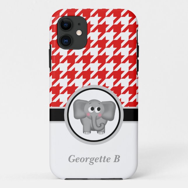Elephant Red & White Houndstooth iPhone 5 Case (Back)