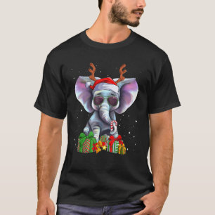 Elephant Reindeer Antlers Santa Hat Merry Christma T-Shirt