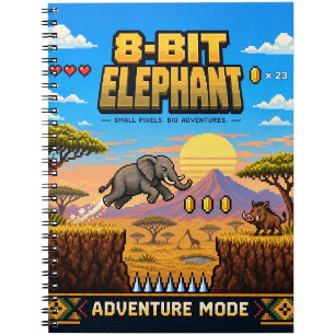 Elephant, Retro 8-Bit Pixel Art Notebook