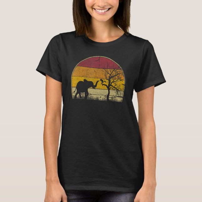 Elephant Retro Sunset Colours Silhouette  Style Vi T-Shirt (Front)