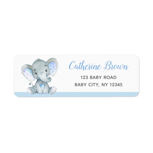 Elephant Return Address Labels (Boys Baby Shower) (Front)