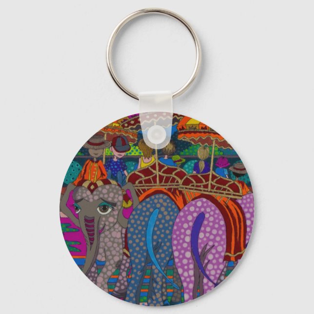 'Elephant Ride' original art products by Gwolly Key Ring (Front)